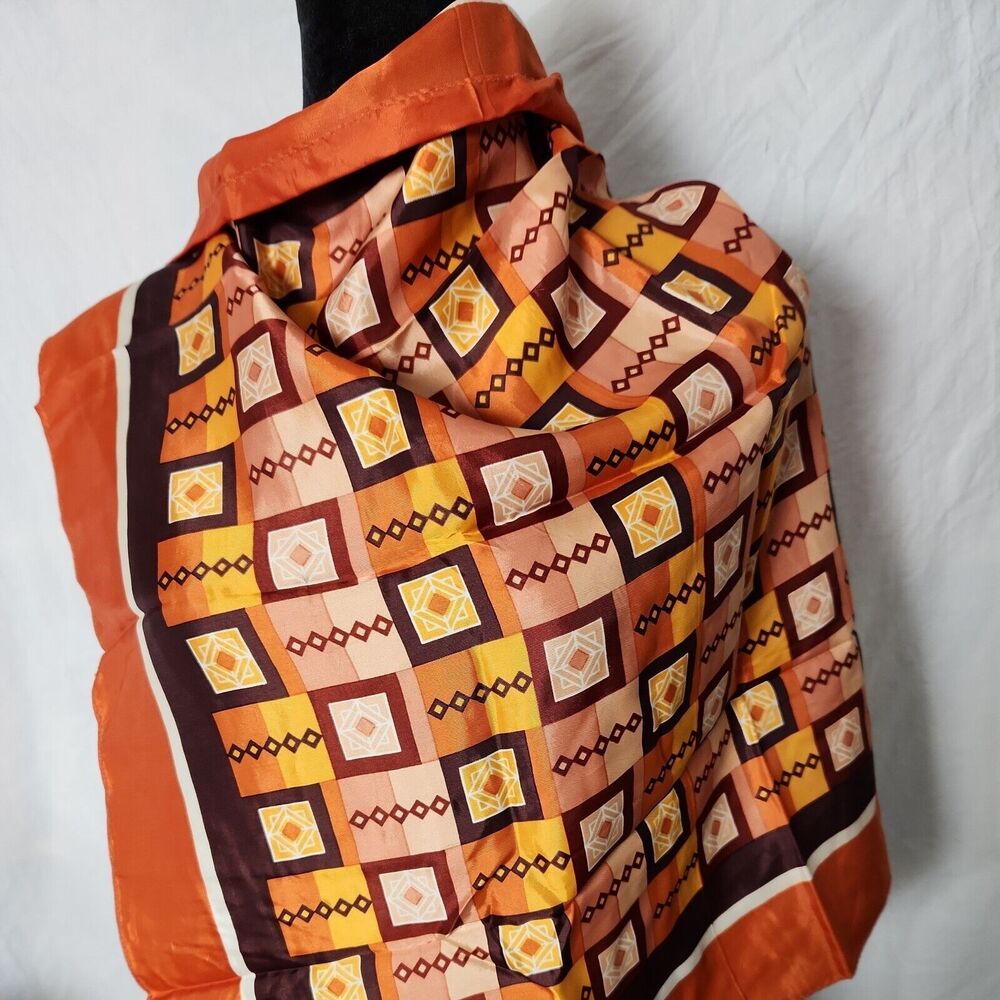Square Scarf Headwrap Fall Brown Orange Geometric Fall Abstract 26 ×26 Japan - Picture 3 of 7